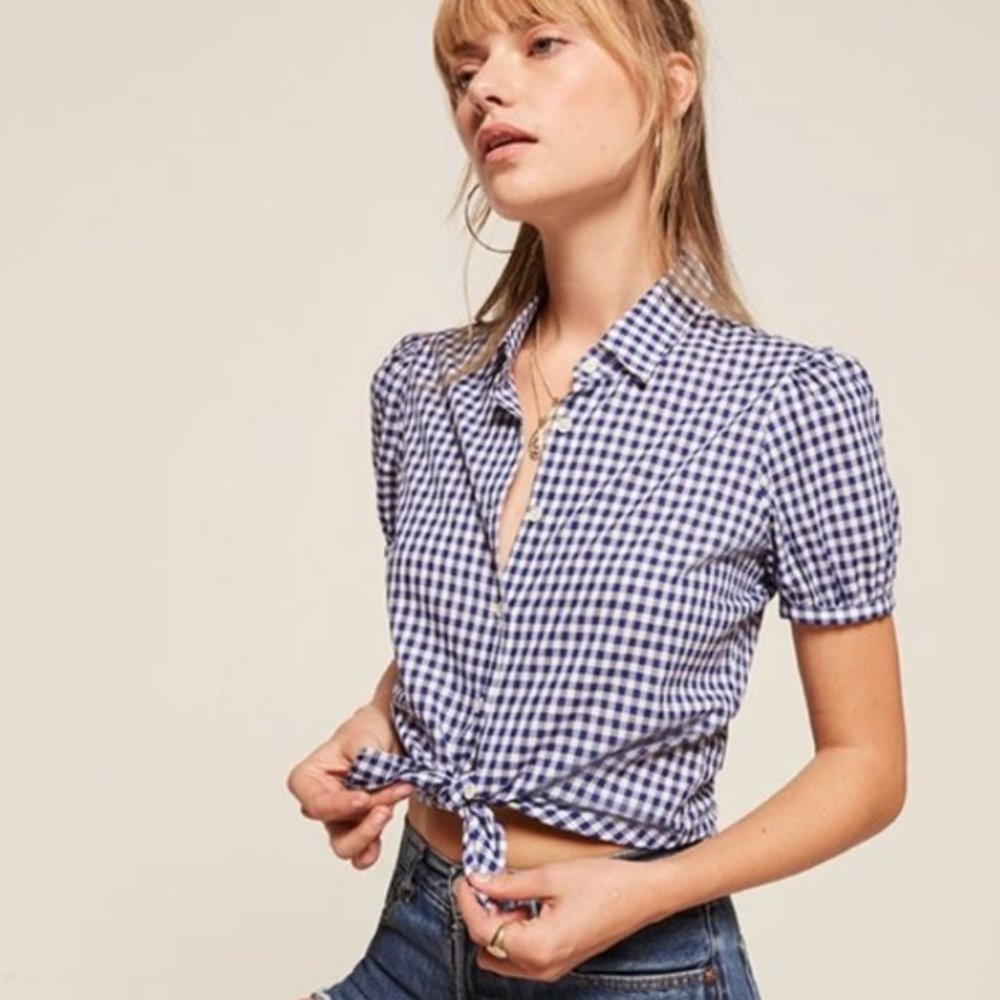 Reformation Vermont Gingham Short Sleeve Top